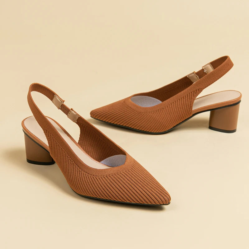 Slingback Salto Bloco Malha Tricô Confortável - Audrey