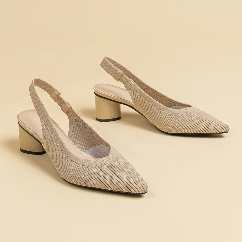 Slingback Salto Bloco Malha Tricô Confortável - Audrey