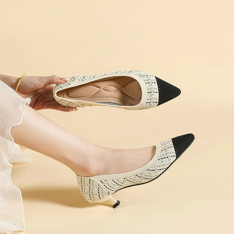 Scarpin Salto Kitten Confortável em Malha Tricô -  Aurora