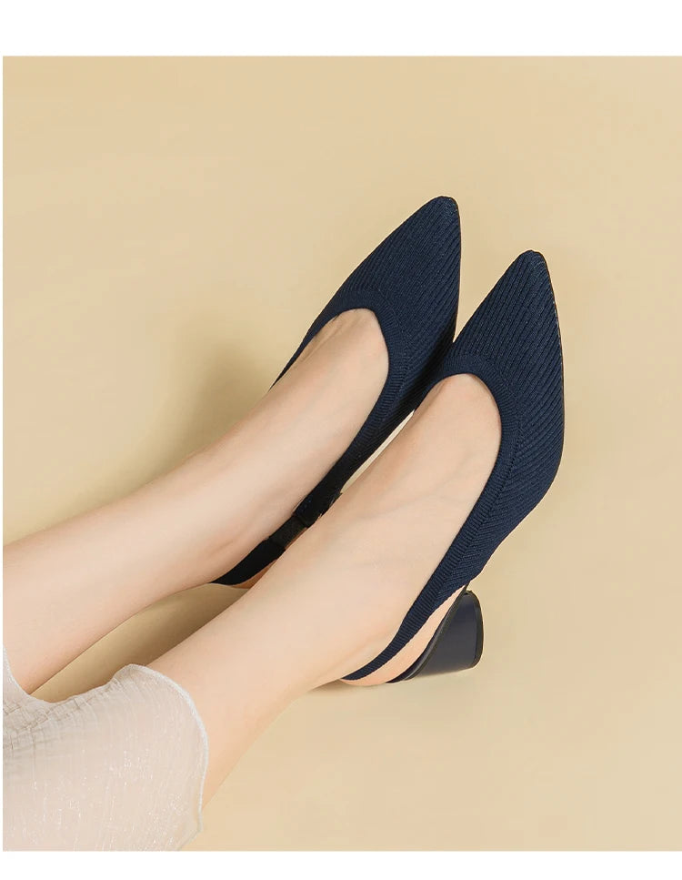 Slingback Salto Bloco Malha Tricô Confortável - Audrey