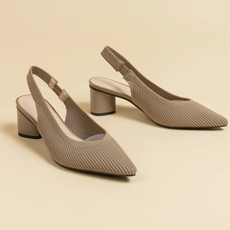 Slingback Salto Bloco Malha Tricô Confortável - Audrey