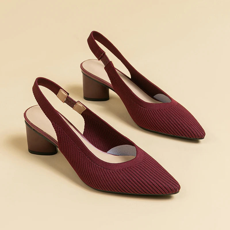 Slingback Salto Bloco Malha Tricô Confortável - Audrey