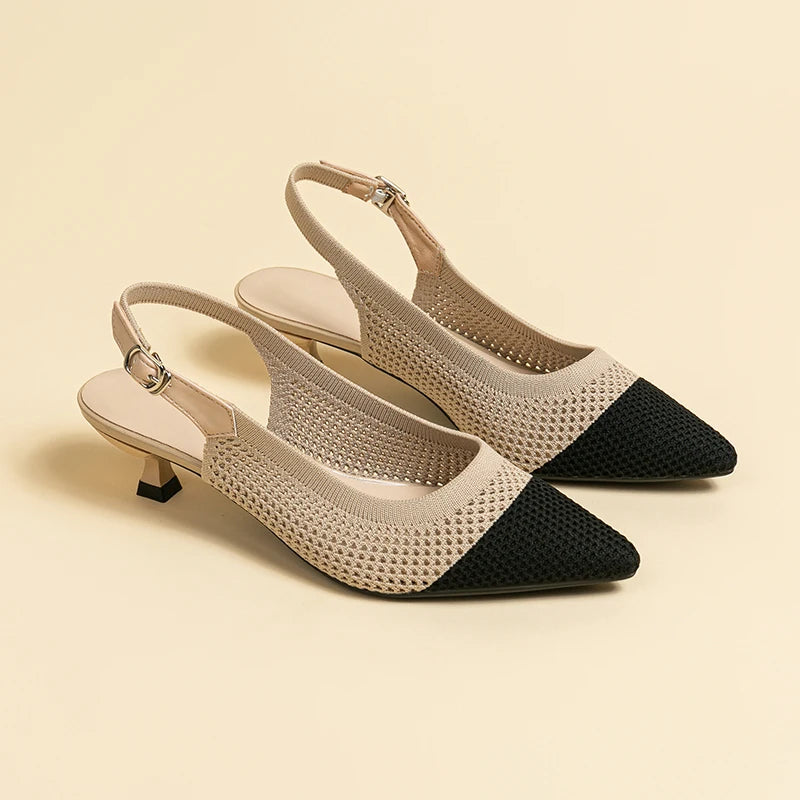 Slingback Salto Kitten Malha Tricô Confortável - Josiane