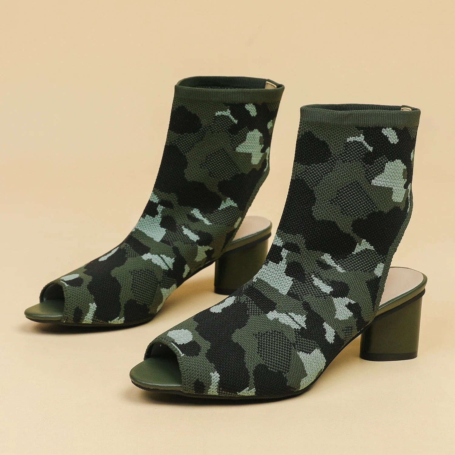 Bota Peep Toe Salto Bloco Malha Tricô Confortável - Regina