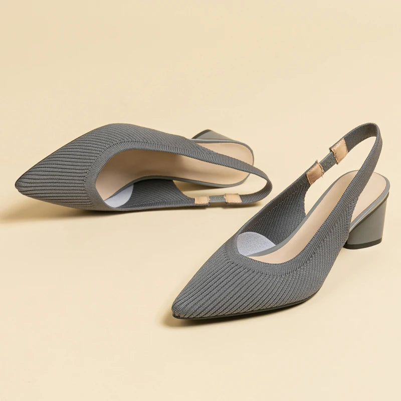 Slingback Salto Bloco Malha Tricô Confortável - Audrey