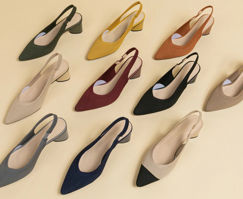 Slingback Salto Bloco Malha Tricô Confortável - Audrey
