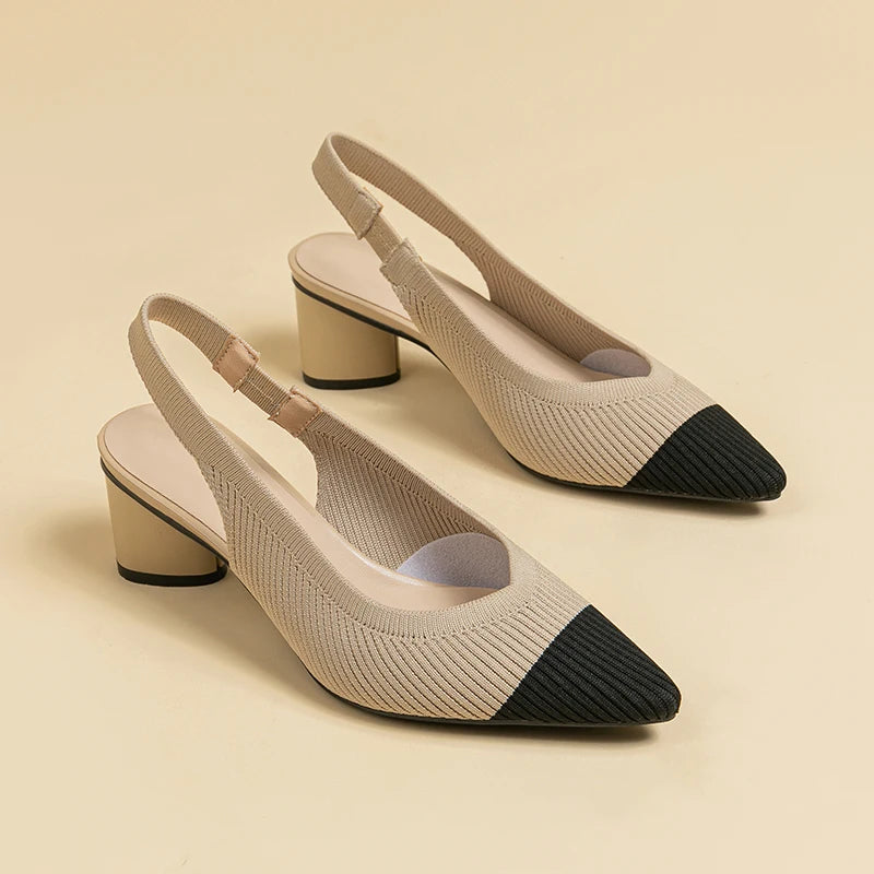 Slingback Salto Bloco Malha Tricô Confortável - Audrey