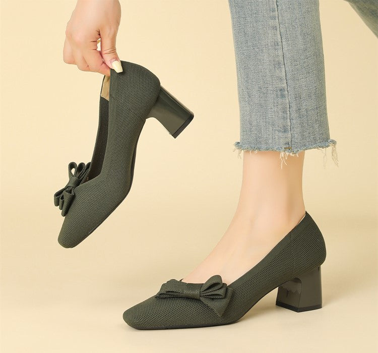 Scarpin Salto Bloco Confortável em Malha Tricô - Soren