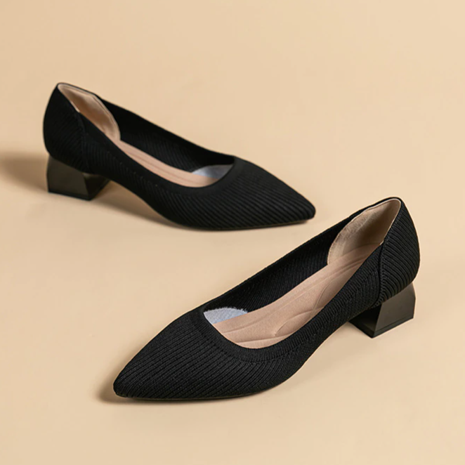 Scarpin Salto Bloco Confortável em Malha Tricô - Agnes
