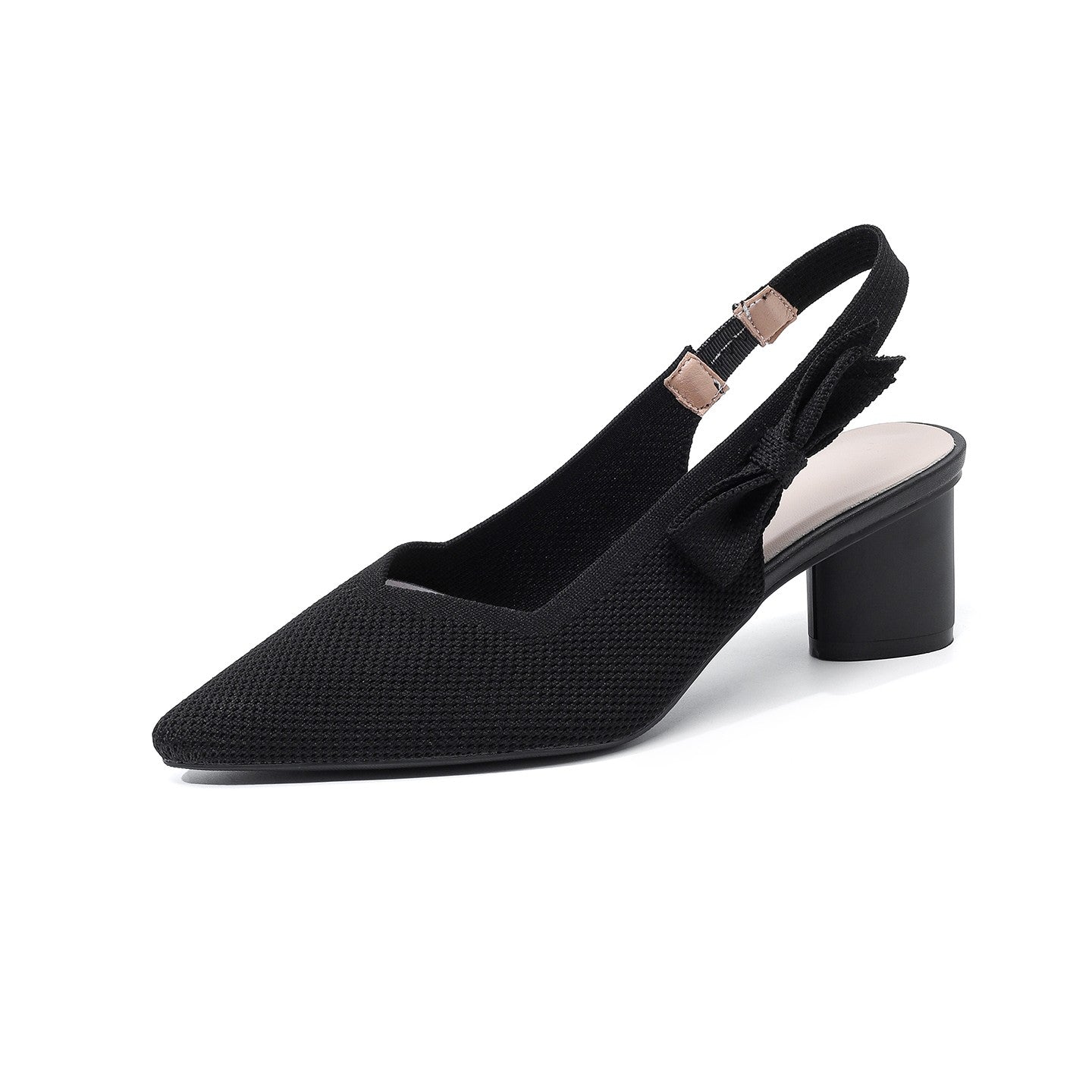 Slingback Salto Bloco em Malha Tricô Confortável – Valenne