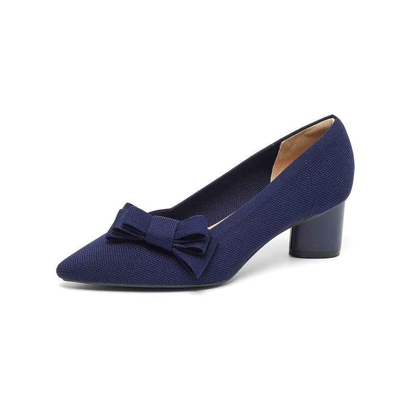 Scarpin Salto Bloco Confortável em Malha Tricô - Mabel