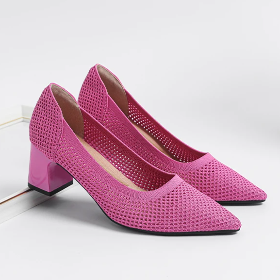 Scarpin Salto Bloco Confortável em Malha Tricô - Jade