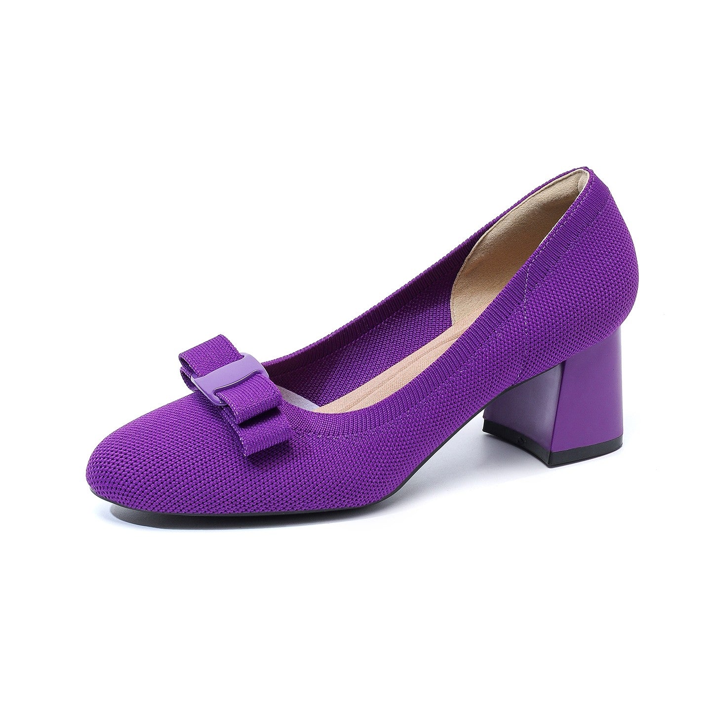 Scarpin Salto Bloco Confortável em Malha Tricô – Valerie