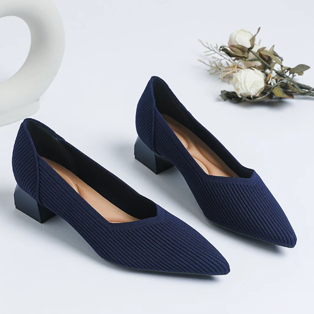 Scarpin Salto Bloco Confortável em Malha Tricô - Scarlett