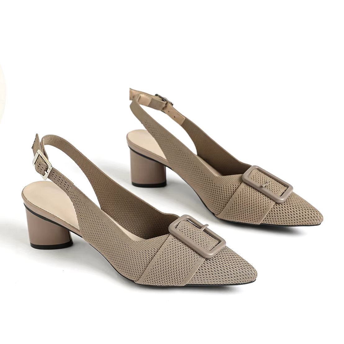 Slingback Salto Bloco Malha Tricô Confortável - Isabella