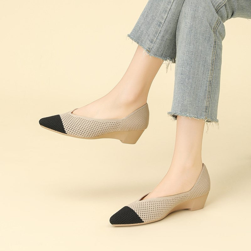 Sapato Salto Baixo Cunha Confortável em Malha Tricô - Loretta