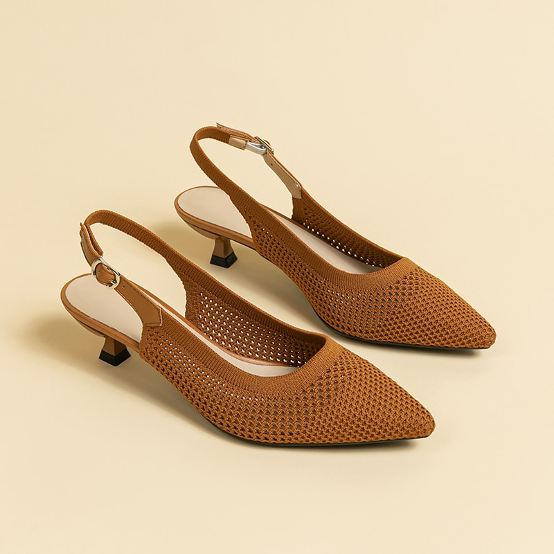 Slingback Salto Kitten Malha Tricô Confortável - Josiane
