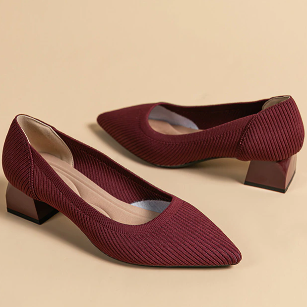 Scarpin Salto Bloco Confortável em Malha Tricô - Agnes