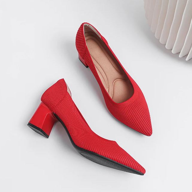 Scarpin Salto Bloco Confortável em Malha Tricô - Alice