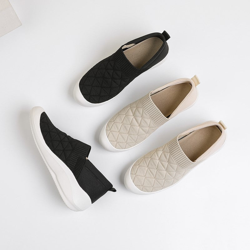 Sapato Slip-On Anabela em Malha Tricô Acolchoada - Sibel