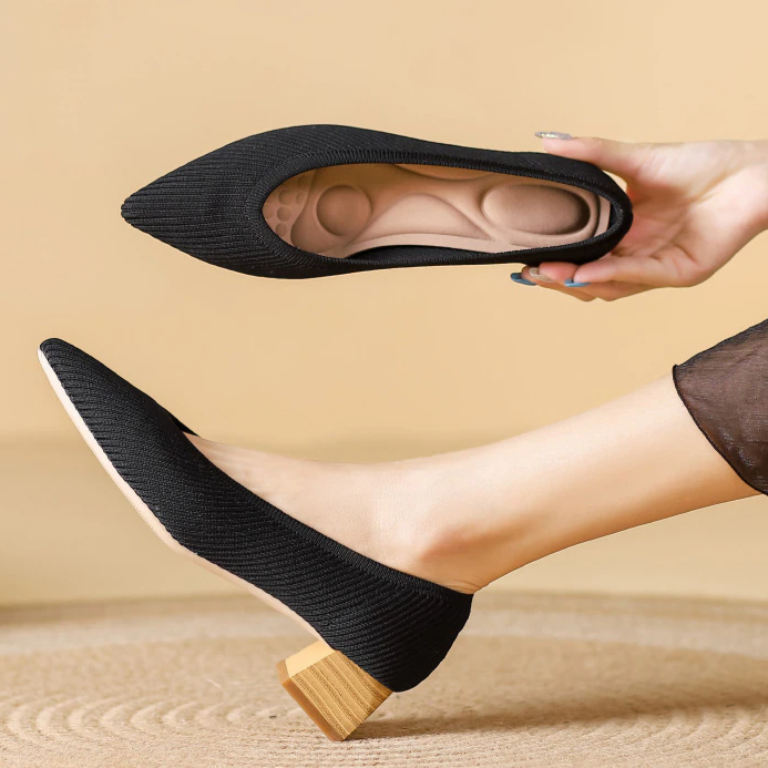 Scarpin Salto Bloco Confortável em Malha Tricô - Tania