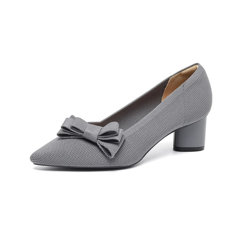 Scarpin Salto Bloco Confortável em Malha Tricô - Mabel