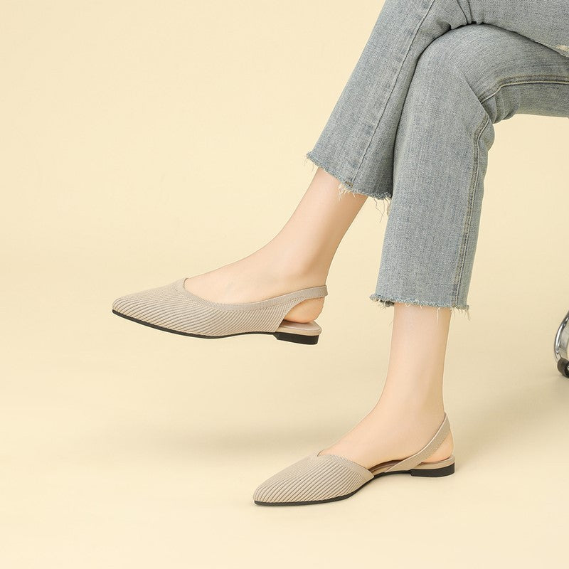 Slingback Salto Baixo Confortável em Malha Tricô  - Serena