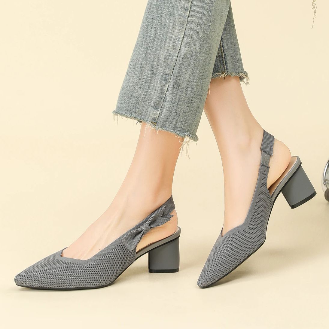 Slingback Salto Bloco em Malha Tricô Confortável – Valenne