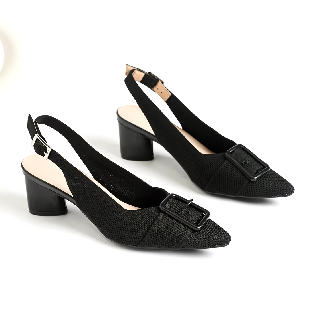 Slingback Salto Bloco Malha Tricô Confortável - Isabella