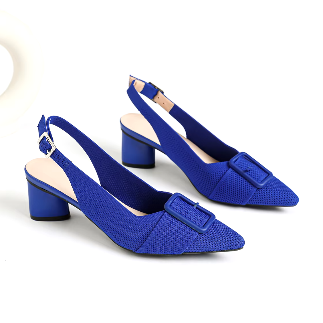 Slingback Salto Bloco Malha Tricô Confortável - Isabella