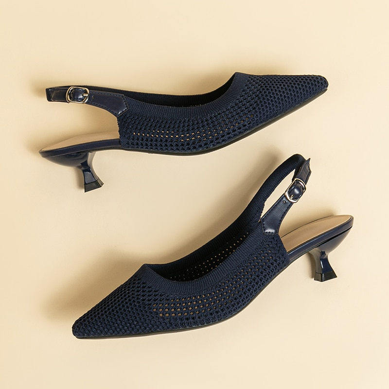 Slingback Salto Kitten Malha Tricô Confortável - Josiane
