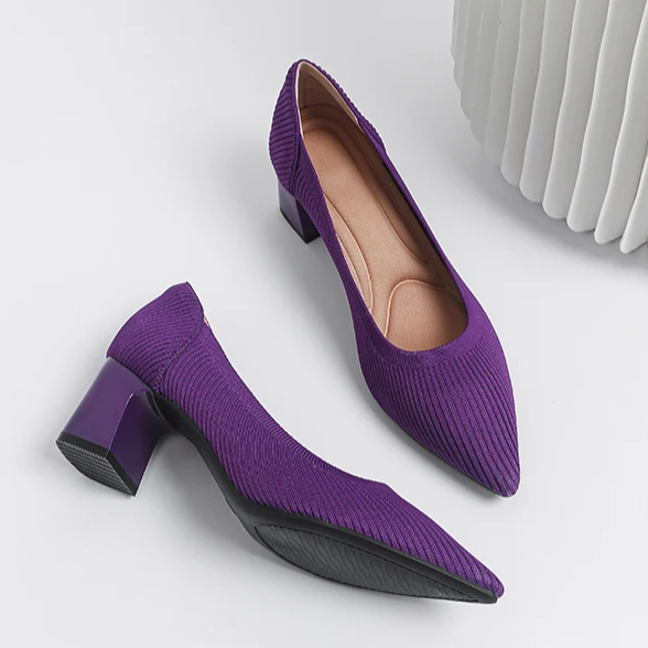 Scarpin Salto Bloco Confortável em Malha Tricô - Alice