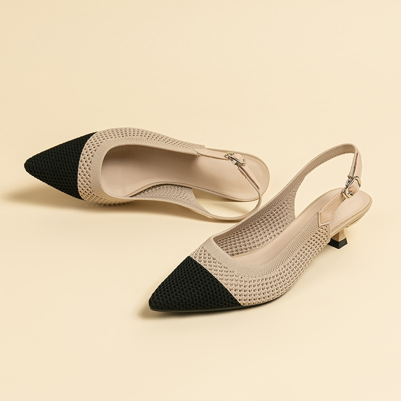 Slingback Salto Kitten Malha Tricô Confortável - Josiane