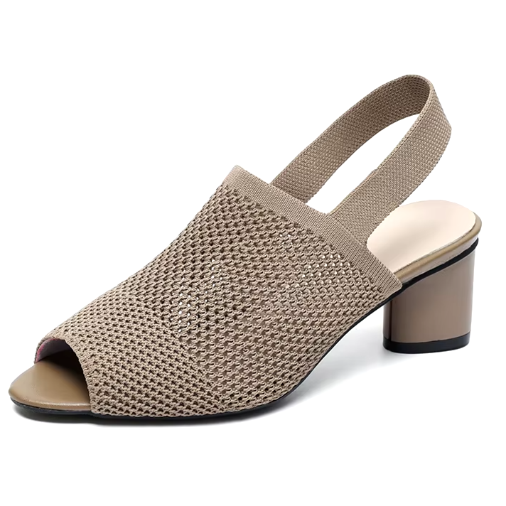 Sandália Peep Toe Salto Bloco Malha Tricô Confortável - Izabel