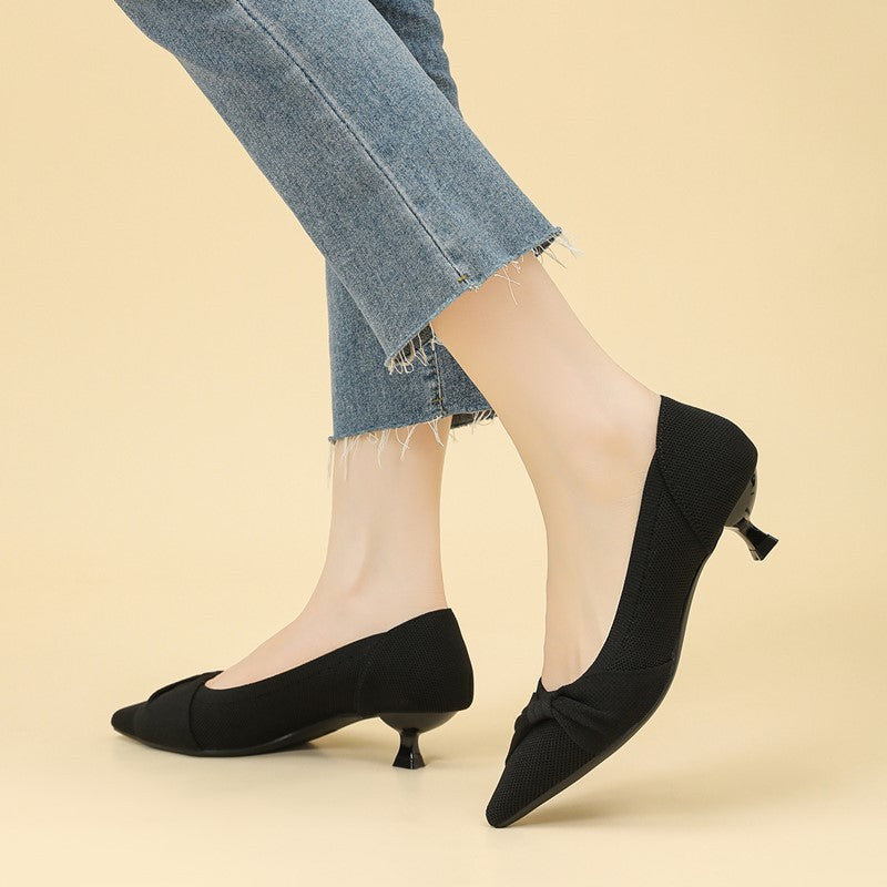 Scarpin Salto Kitten Confortável em Malha Tricô - Eloísa