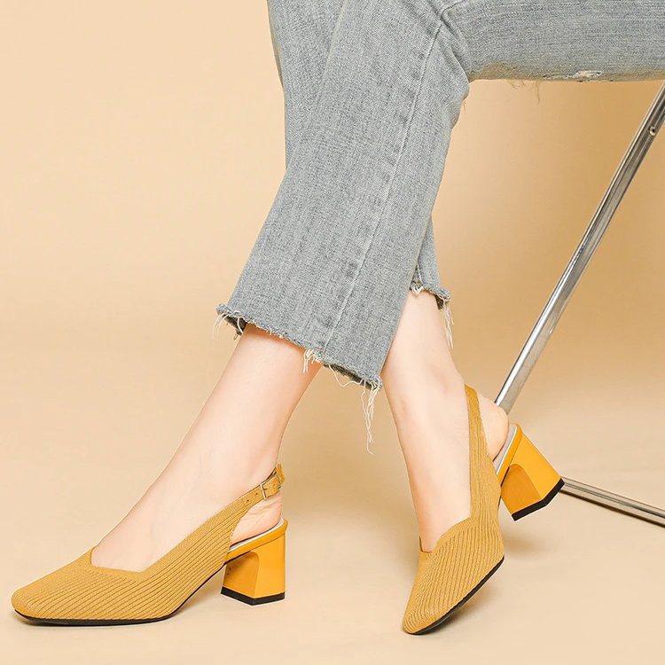 Slingback Salto Bloco Malha Tricô Confortável - Glenna