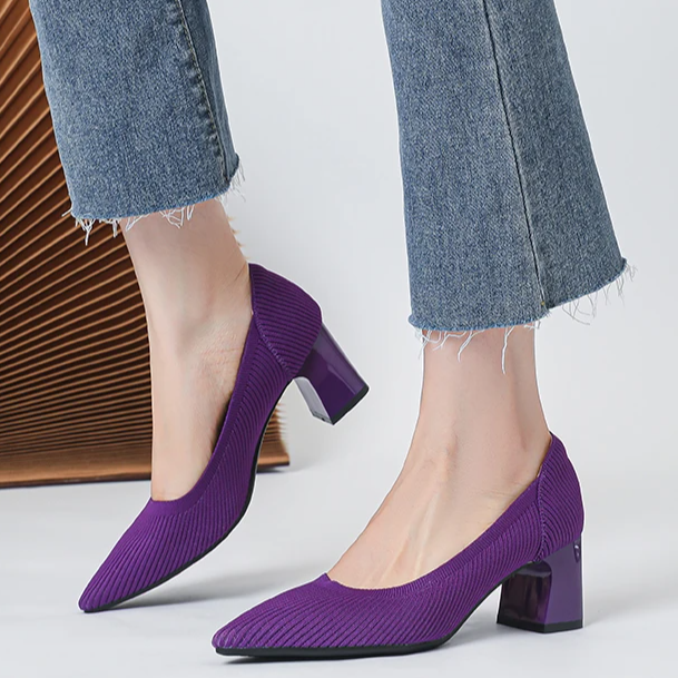 Scarpin Salto Bloco Confortável em Malha Tricô - Alice