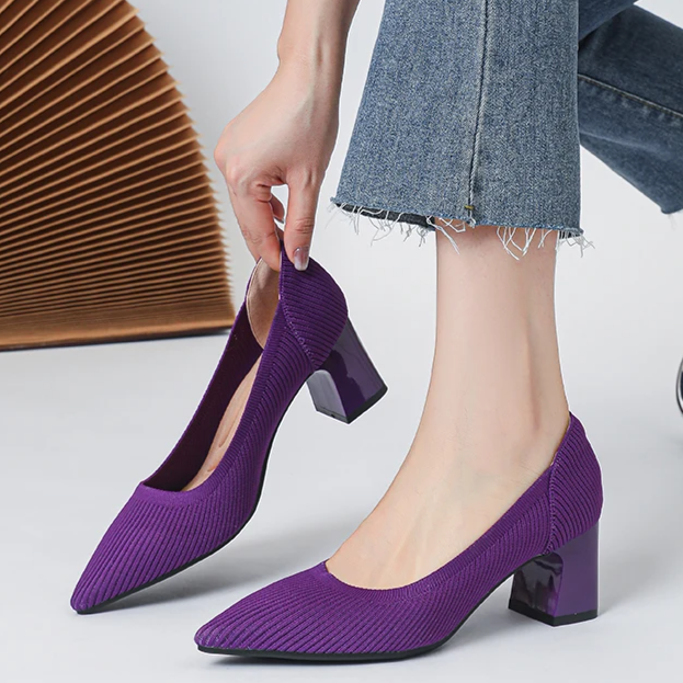 Scarpin Salto Bloco Confortável em Malha Tricô - Alice