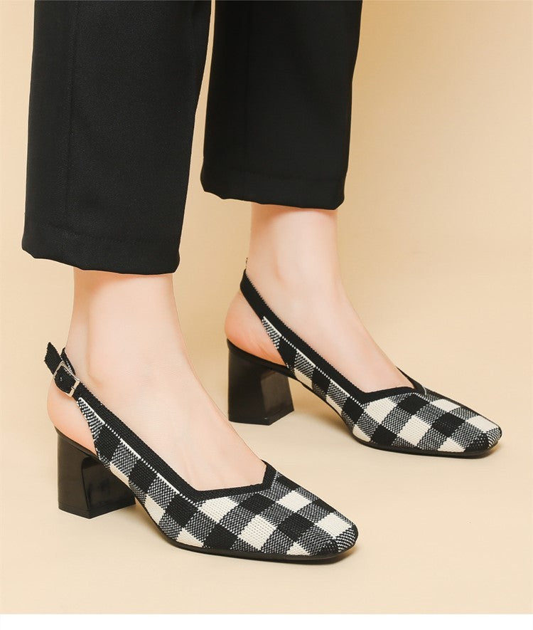 Slingback Salto Bloco Malha Tricô Confortável - Kiara