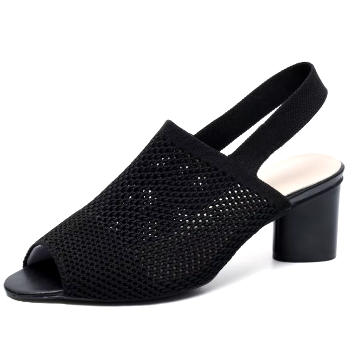Sandália Peep Toe Salto Bloco Malha Tricô Confortável - Izabel