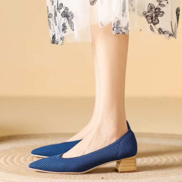 Scarpin Salto Bloco Confortável em Malha Tricô - Tania