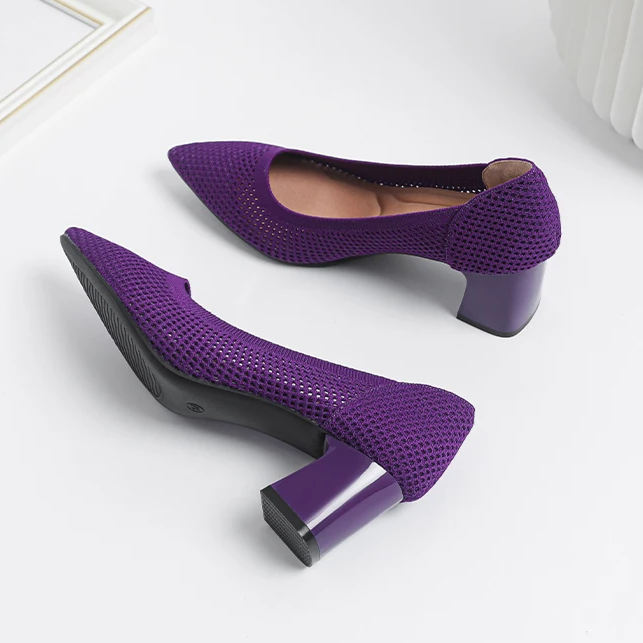 Scarpin Salto Bloco Confortável em Malha Tricô - Jade