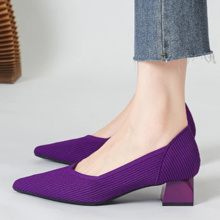 Scarpin Salto Bloco Confortável em Malha Tricô - Scarlett