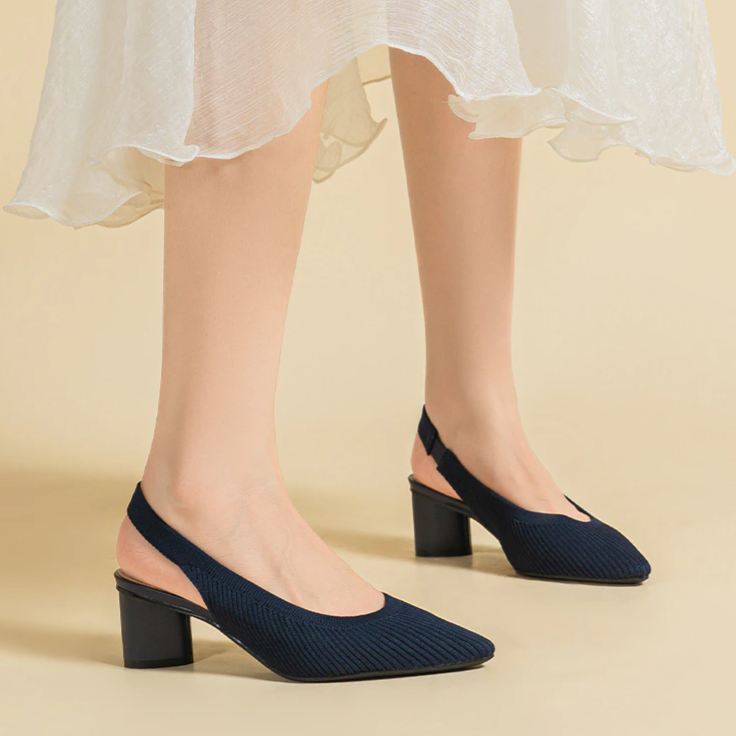 Slingback Salto Bloco Malha Tricô Confortável - Audrey
