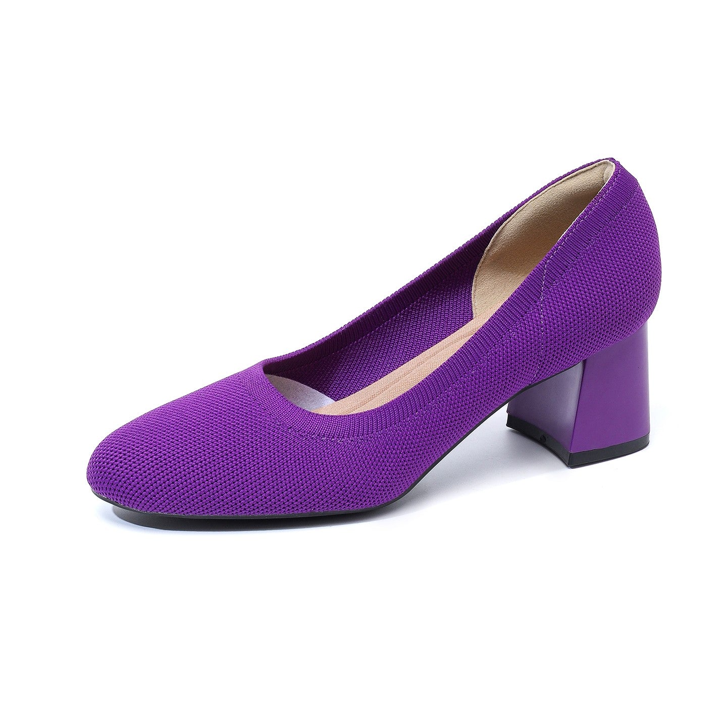 Scarpin Salto Bloco em Malha Tricô Confortável – Dominique