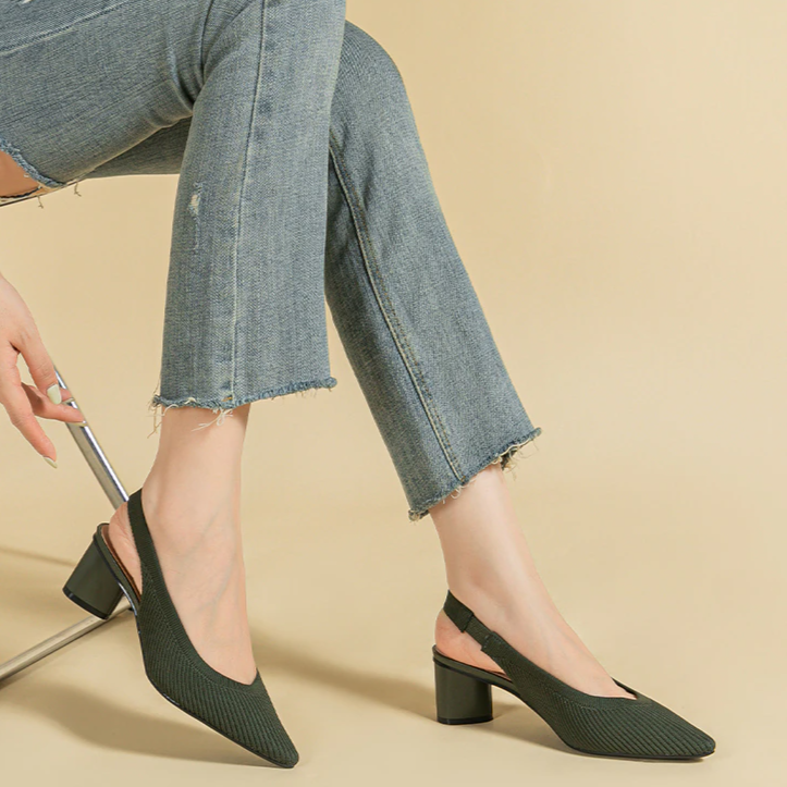 Slingback Salto Bloco Malha Tricô Confortável - Audrey