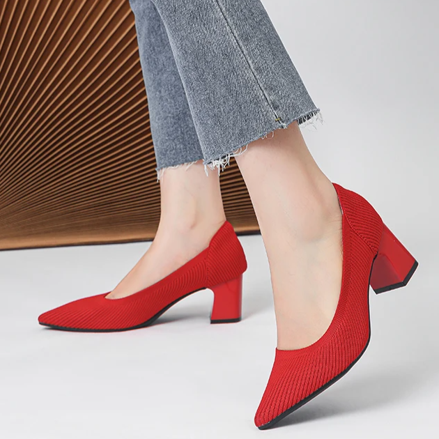 Scarpin Salto Bloco Confortável em Malha Tricô - Alice