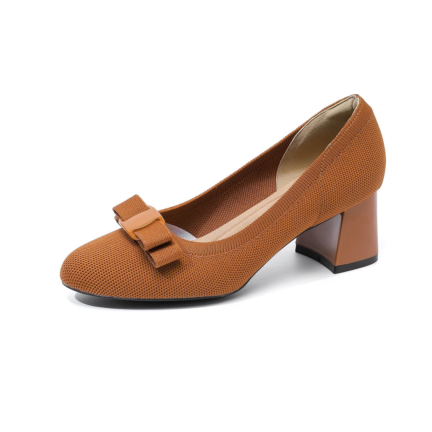 Scarpin Salto Bloco Confortável em Malha Tricô – Valerie