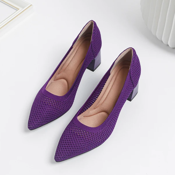 Scarpin Salto Bloco Confortável em Malha Tricô - Jade