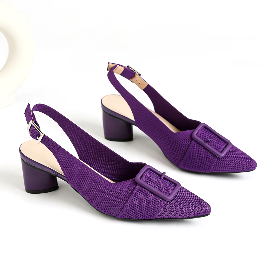 Slingback Salto Bloco Malha Tricô Confortável - Isabella